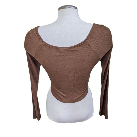 Active USA Womens L Long Sleeve Crop Top Lot of 2 Ruched Tie Front Double Layer - Picture 5 of 8